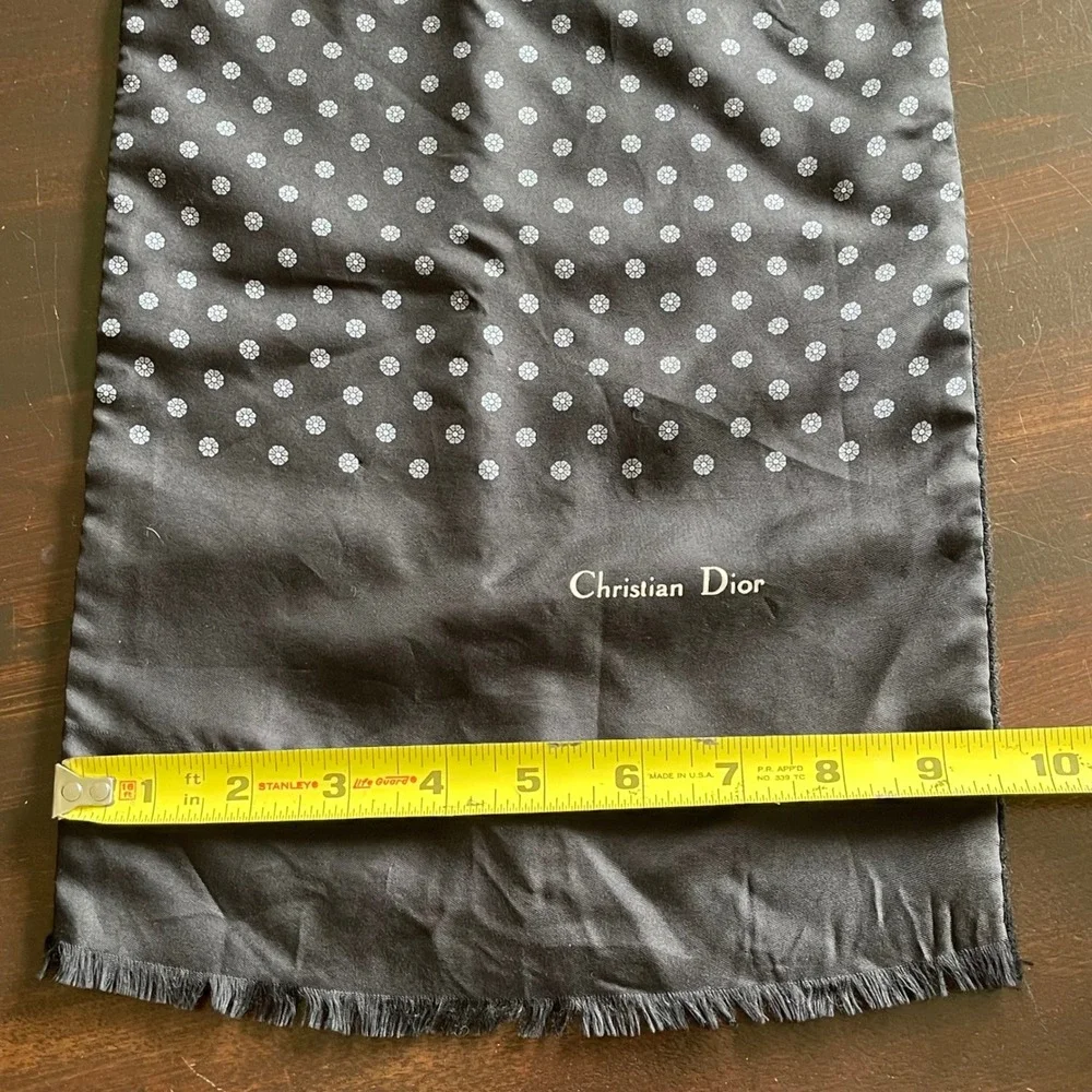 Christian Dior Mens Vintage Scarf Charcoal Grey Silk Floral Polka Dot 52x10